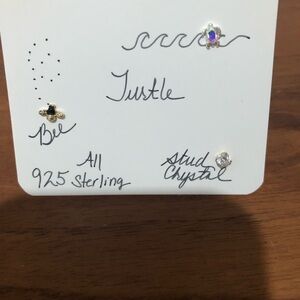 Sterling Silver Bee , turtle and Crystal Stud Earring lot
